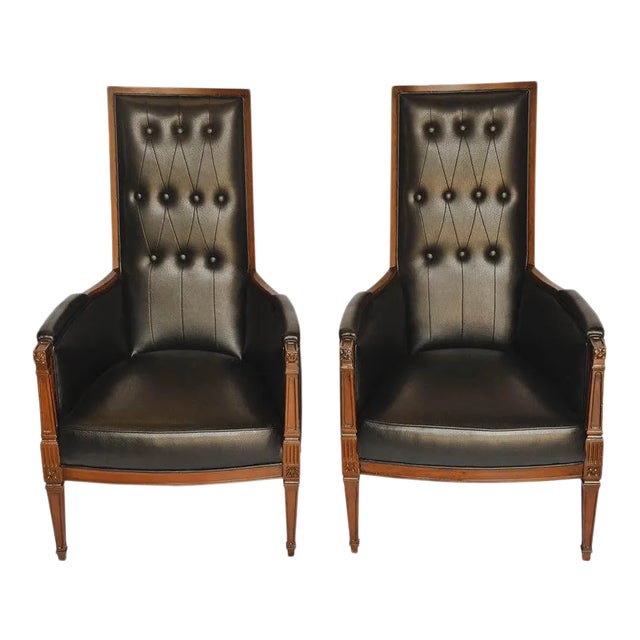 Mid Century Modern Hollywood Regency High Back Armchairs - a Pair For Sale