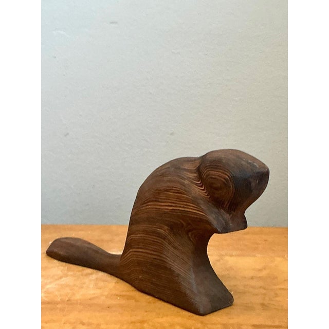 Vintage Carved Wood Beaver Sculpture For Sale - Image 14 of 16