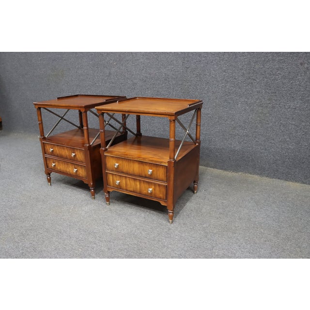 Pair of Ethan Allen Mahogany Bedside Tables With X-Form Supports For Sale In Philadelphia - Image 6 of 13
