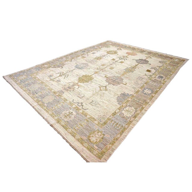 Turkish Turkish Oushak Wool 10x12 Gold, Ivory & Gray Handmade Area Rug #1144132 For Sale - Image 3 of 14