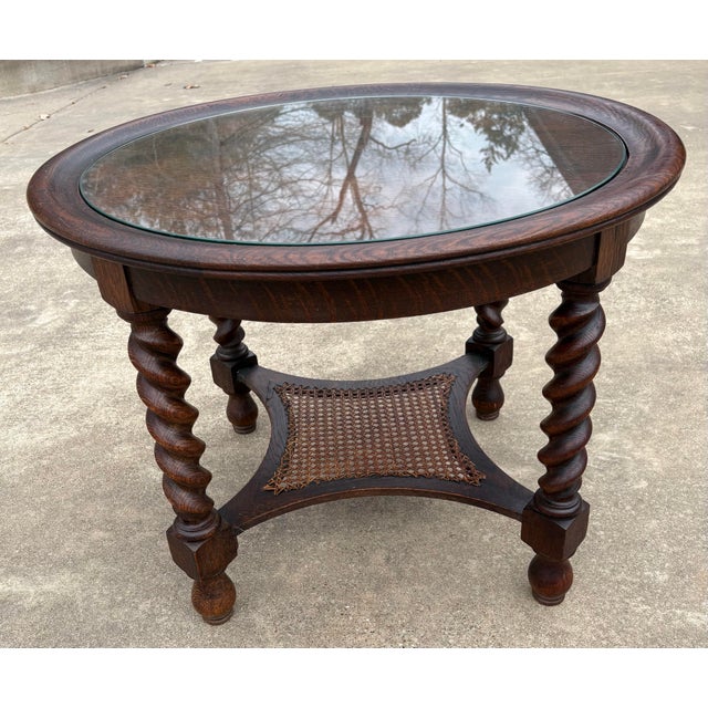 Vintage English Barley Twist Coffee Tble With Glass Top and Cane Bottom For Sale In Dallas - Image 6 of 10