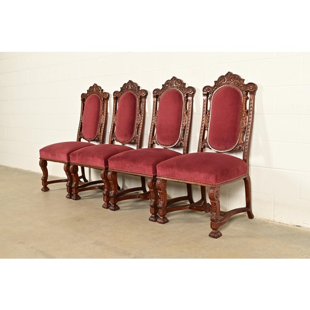 Victorian R. J. Horner Style Antique Renaissance Revival Carved Walnut Dining Chairs | Set of Four For Sale - Image 3 of 14