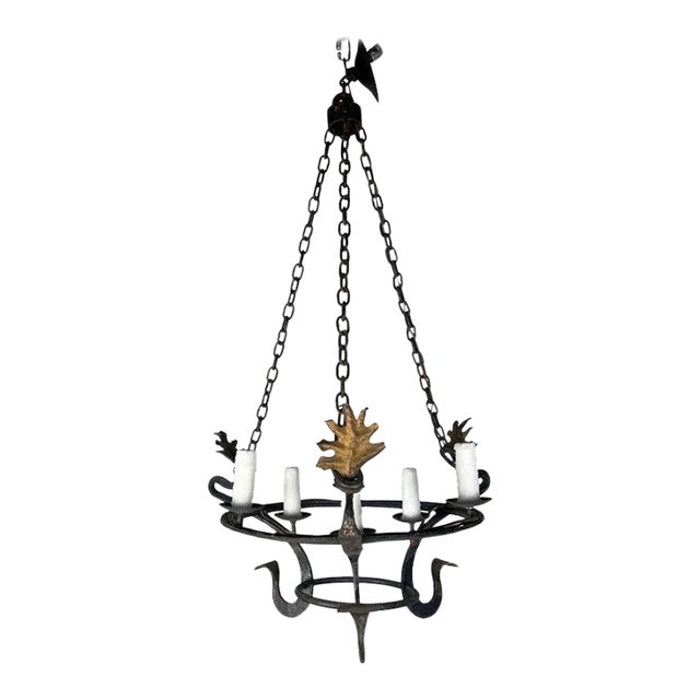 Six Light Spanish Wrought Iron Chandelier For Sale