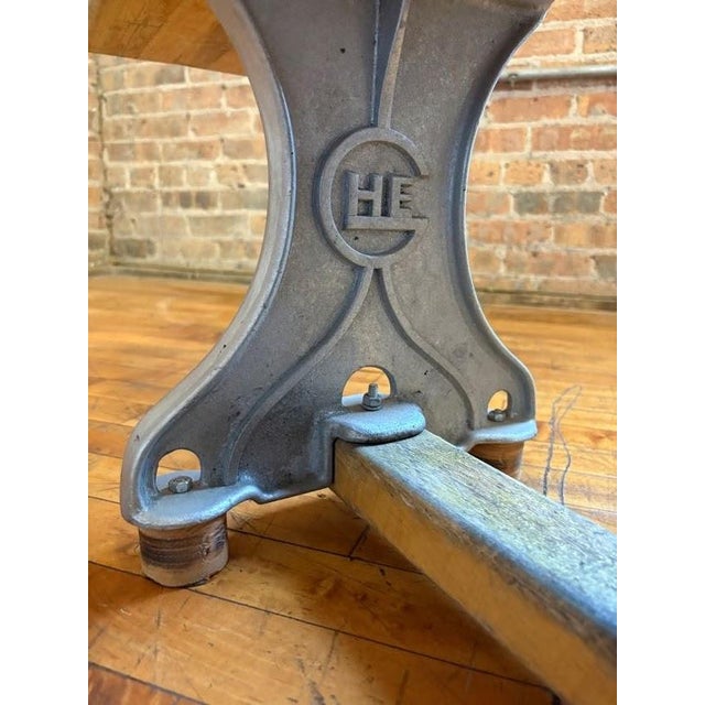 10-Foot Antique Industrial Maple Butcher Block & Cast Iron Locker Room Bench For Sale - Image 15 of 16