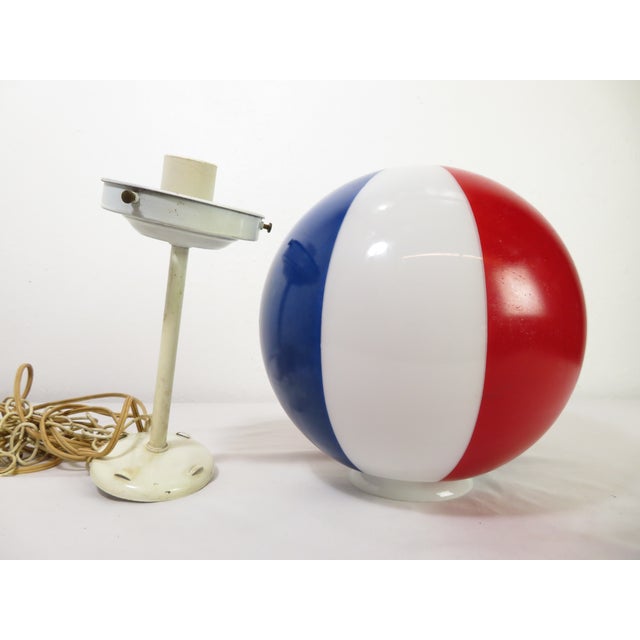 True vintage glass globe pendant lamp, with red white & blue stripes, perfect for a barbershop or for fun unique vintage...