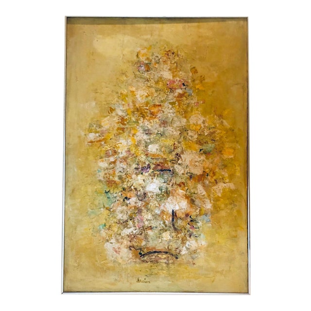 1970s Abstract Floral Still Life Oil Painting, Framed For Sale