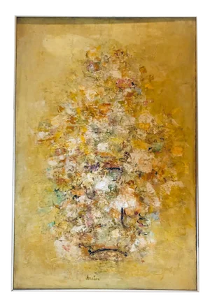 1970s Abstract Floral Still Life Oil Painting, Framed