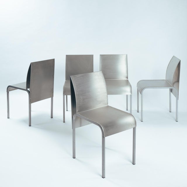 Postmodern Sculptural Dining Chairs in Aluminium and Steel Belgium 1980s/90s, Set of 5 For Sale - Image 10 of 18