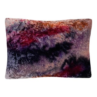 Rousseau Hand Painted Silk Velvet Pillow, Abstract No. 3, Pink Lilac & Navy For Sale