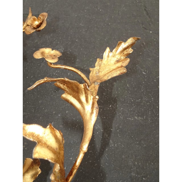Pair Vtg Italian Hollywood Regency Gold Floral Wall Lights Sconce Made Italy #1 For Sale - Image 9 of 12