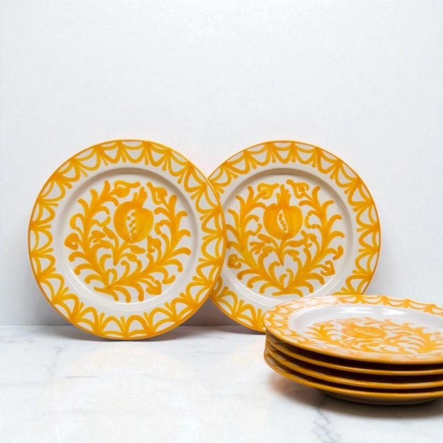 Set of six ceramic plates, handmade and glazed using traditional southern Spanish techniques, decorated with plant motifs...