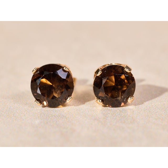 2000 - 2009 The Fairbanks Ranch: 14K Gold Smokey Quartz Stud Earrings, 2 Pieces For Sale - Image 5 of 6