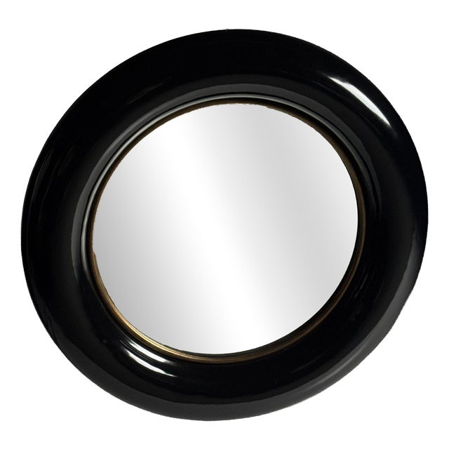 Vintage Round Black Mirror, 1980s For Sale