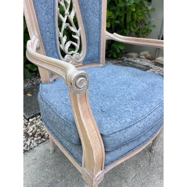 French Provincial Cerused Carved Open Back Armchairs – Pair For Sale In Naples, FL - Image 6 of 15