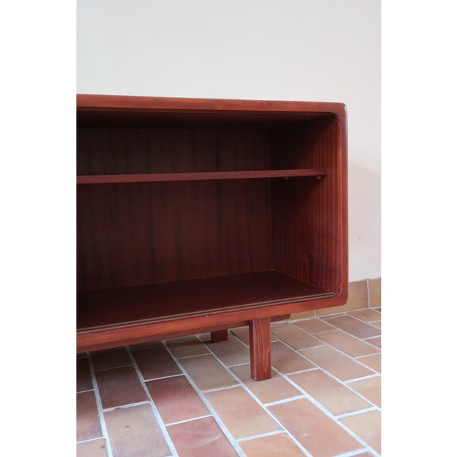 Teak Sideboard with Sliding Doors and Black Vinyl Top, 1970s For Sale - Image 11 of 18