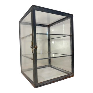 Antique Handmade Metal Glass Countertop Store Display Show Case Sliding Shelves For Sale