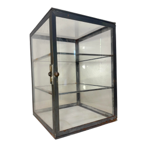 Antique Handmade Metal Glass Countertop Store Display Show Case Sliding Shelves