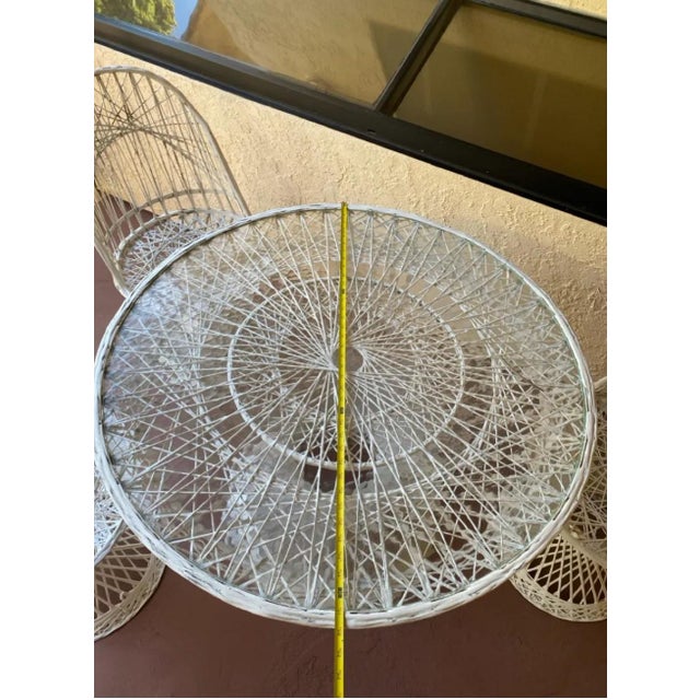 Vintage Russell Woodard Web Spun Fiberglass Patio Set- 3 Chairs and Round Table With Glass Top For Sale - Image 9 of 12