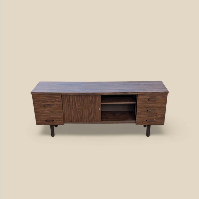 Wood 1970s Mid-Century Walnut-Grain Laminate Credenza For Sale - Image 7 of 18