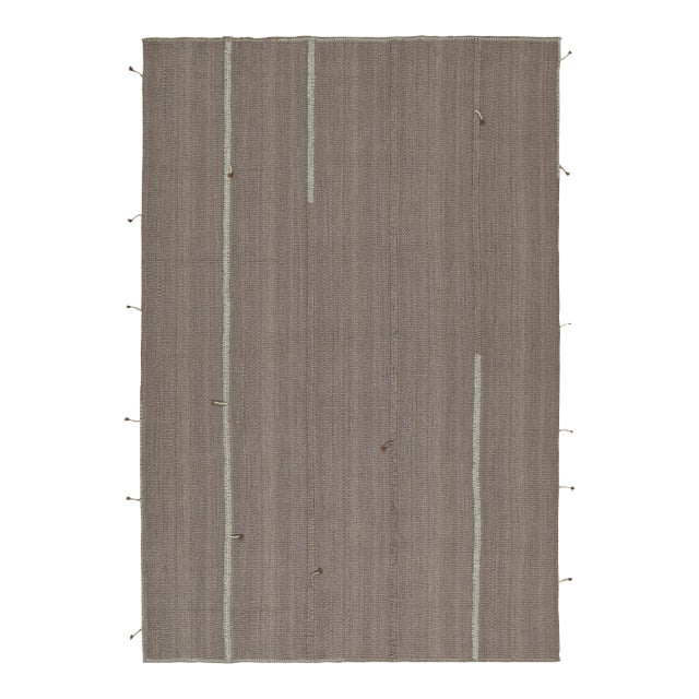Rug & Kilim’s Contemporary Kilim in Gray With Sky Blue Stripes & Brown Accents For Sale
