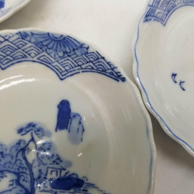 Late 20th Century Ko-Imari Landscapes – Japanese Vintage Blue and White Mame Plates Set of 7 For Sale - Image 10 of 12