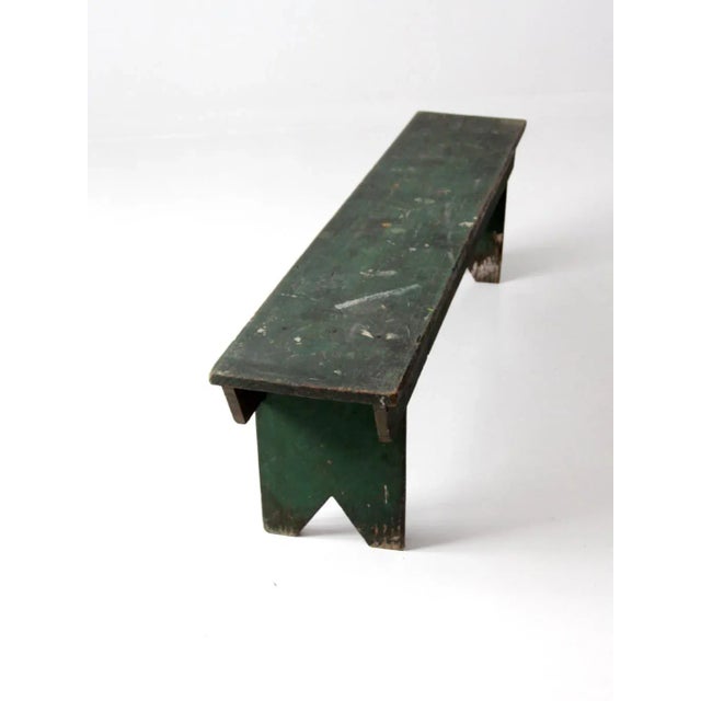 Antique Primitive Green Farmhouse Bench For Sale - Image 10 of 13