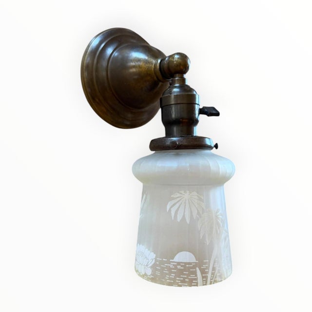 1920s 1920s Tropical Sunset Acid Etched Wall Sconce For Sale - Image 5 of 11