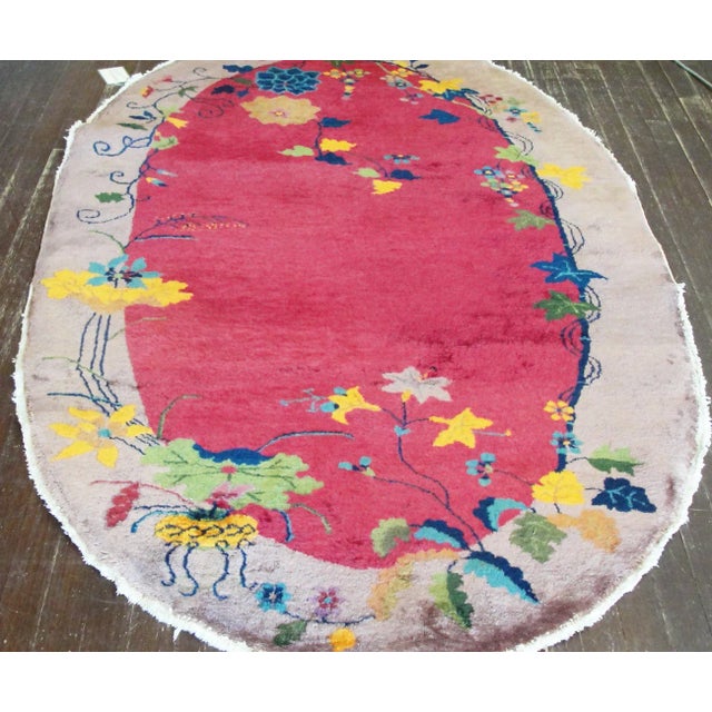 Antique Art Deco Chinese Rug 3'10" X 6'9" Oval For Sale - Image 10 of 10