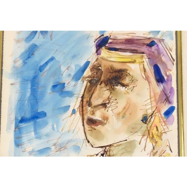 1970s Large Chaim Gross Original Watercolor Rabbi Man W/ Family Judaica Painting Art For Sale - Image 4 of 5