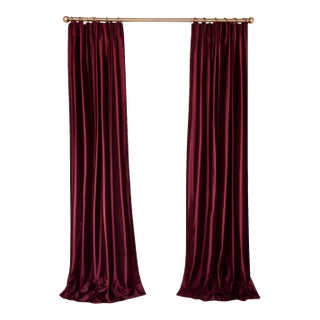 Custom Made Designer Silk Deep Red Wine Drapery Panels Pair Pinch Pleat – Flannel Interlined, Lined For Sale