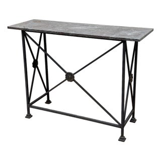 Vintage Stone Top Medallion Iron Base Console Table For Sale