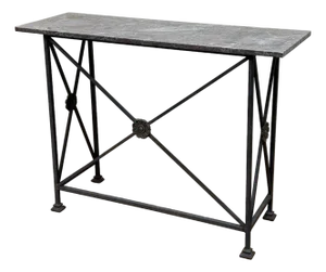 Vintage Stone Top Medallion Iron Base Console Table