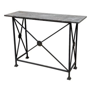 Vintage Stone Top Medallion Iron Console Table For Sale