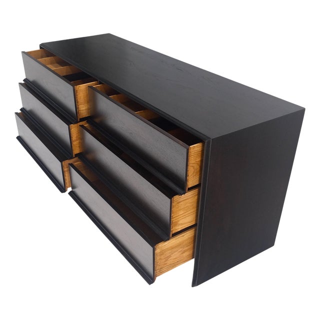 Gibbings for Widdicomb Ebonised Walnut Long 6 Oak Drawers Dresser Credenza MINT For Sale