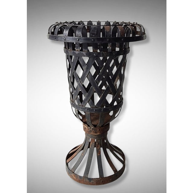 Black Early 20th Century Iron Strap Urn For Sale - Image 8 of 8
