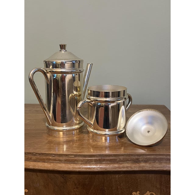 1940s Mid-Century Modern Silver-Plated Teapot and Sugar Pot with Lid from CS, Italy, 1940s, Set of 2 For Sale - Image 5 of 9