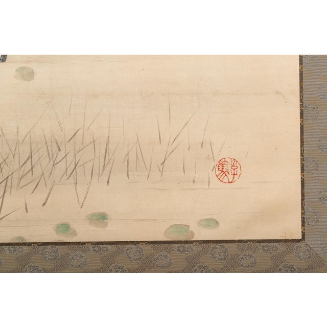 White Japanese Meiji Two-Panel Screen With White Heron Under Willow, Signed Houshou, C. 1910 For Sale - Image 8 of 8