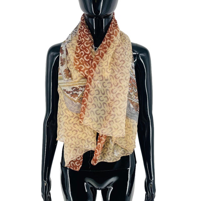 Hermès Hermes Light Brown Printed 100% Silk Scarf For Sale - Image 4 of 9