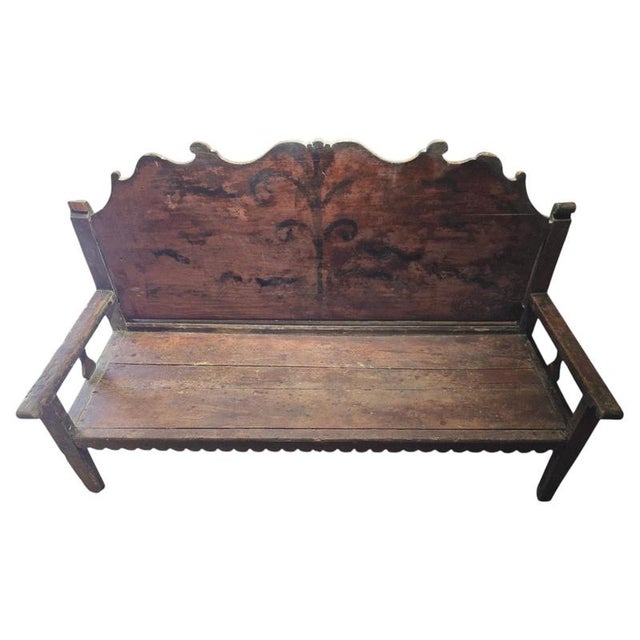 18th Century French Painted Wood Bench with High Back, 1750 For Sale - Image 11 of 11