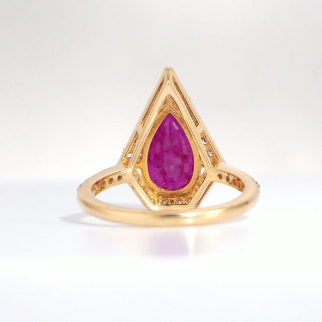 Metal 18k Yellow Gold Ruby & Diamond Ring With 2.33ct Pear-Cut Ruby For Sale - Image 7 of 9