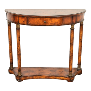 Maitland Smith Style French Empire Burl Wood and Gold Gilt Demilune Console Table