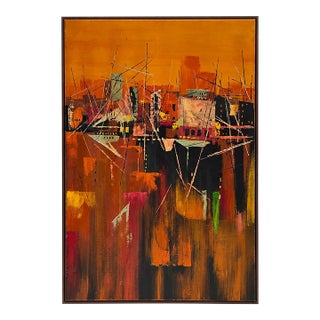 Large Scale Mid-Century Modern Framed & Signed Abstract Seascape Oil on Canvas Painting For Sale