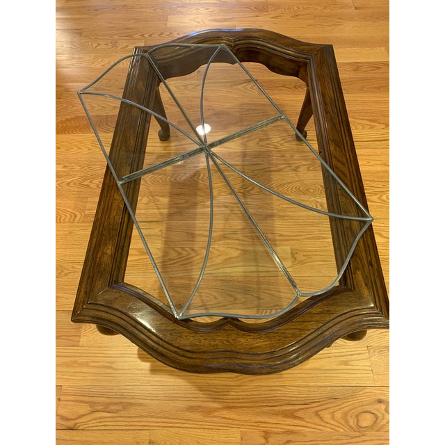 Wood 1980s Drexel Heritage Grand Villa Pecan Leaded Glass Coffee Table For Sale - Image 7 of 13