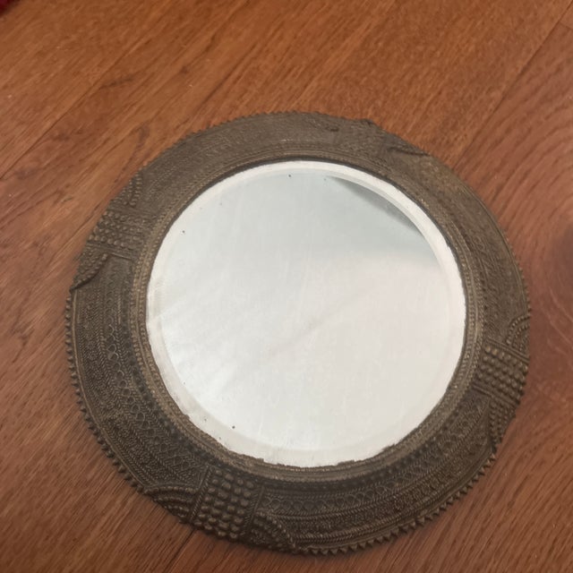 Art Deco Egyptian Revival Style Round Bronze .Mirror For Sale - Image 4 of 4