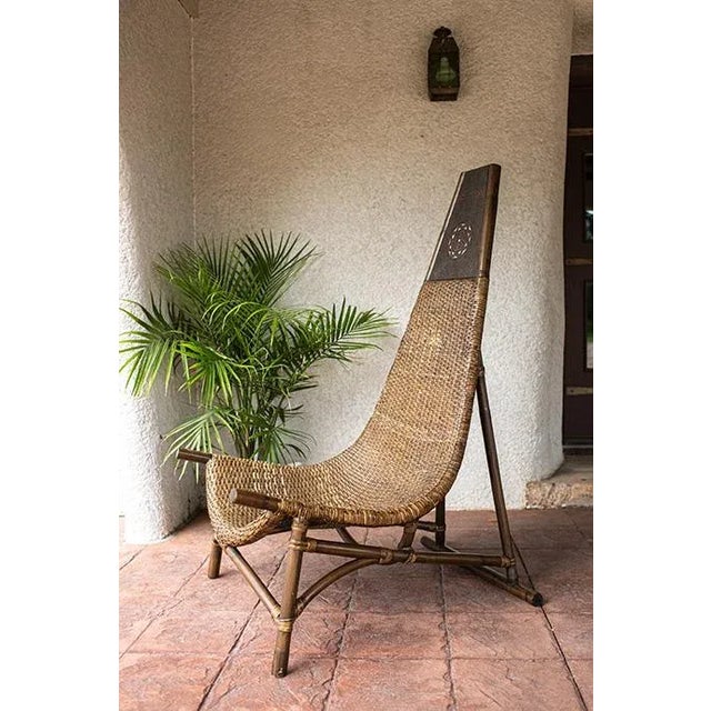 1960s MId-Century Modern Scorpion Wicker and Bamboo Lounge Chair For Sale - Image 4 of 11