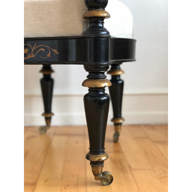 Danish Cabinetmaker Armchair, 1860s, Black Lacquer With Gold Decoration, Brass Castors, Empire/Biedermeier For Sale - Image 6 of 18