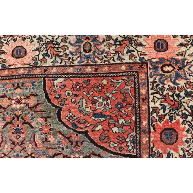 Antique Persian Malayer Rug With Teal Field and Coral Spandrel Design 4'7 X 6'3 For Sale In Atlanta - Image 6 of 11