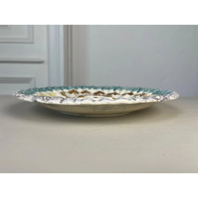 French Antique Longchamp Majolica Asparagus Plate: French Barbotine Shell Motif For Sale - Image 3 of 15