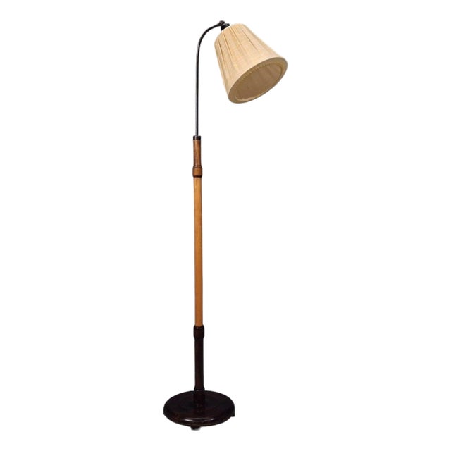1930s Swedish Art Deco, Adjustable Floor Lamp, Birch, Metal For Sale