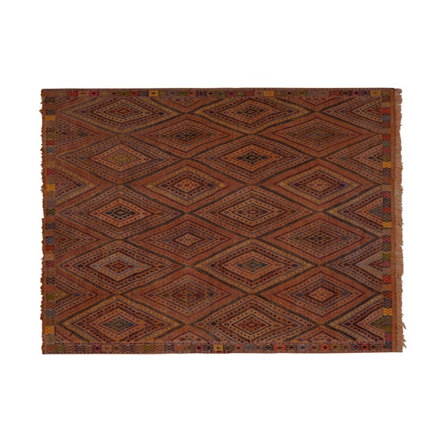 1960s Jajim Kilim With Bold Diamond Designs 5'4'' X 7'7'' 65" x 92'' / 165 x 234 Cm Hand woven with high quality pure wool...